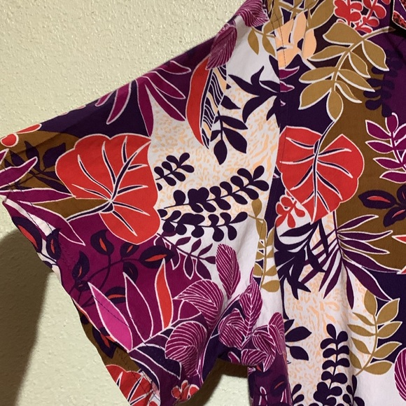 Erika Top Blouse 3X Red Purple Floral Short Sleeve Front Buttons Cotton Rayon - Picture 7 of 13